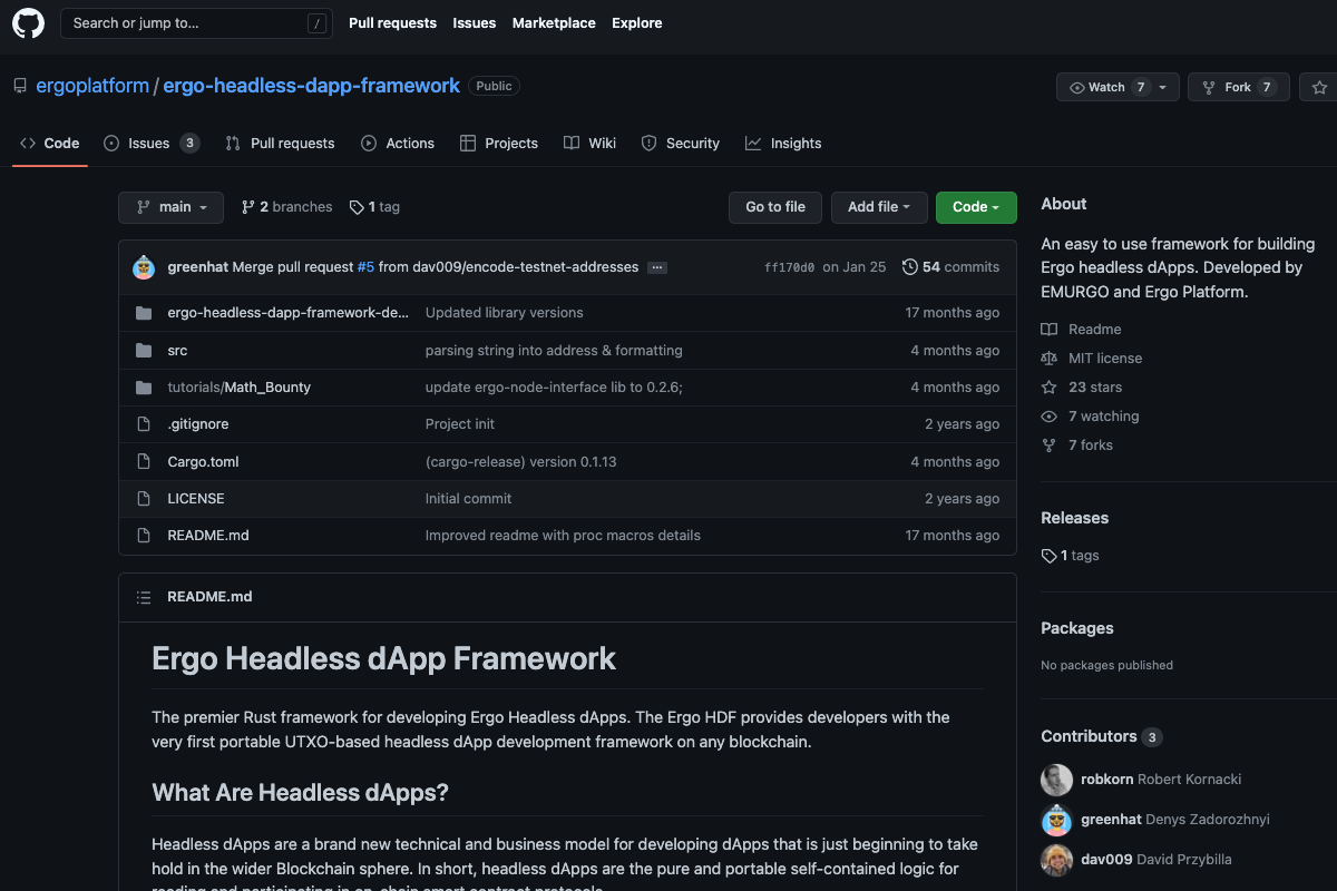Ergo Headless dApp Framework preview
